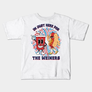 4Th Of July Hot Dog I'm Just Here For The Wieners Kids T-Shirt